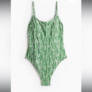 H&M Padded cup High leg Green and White Striped Swimsuit One piece size M